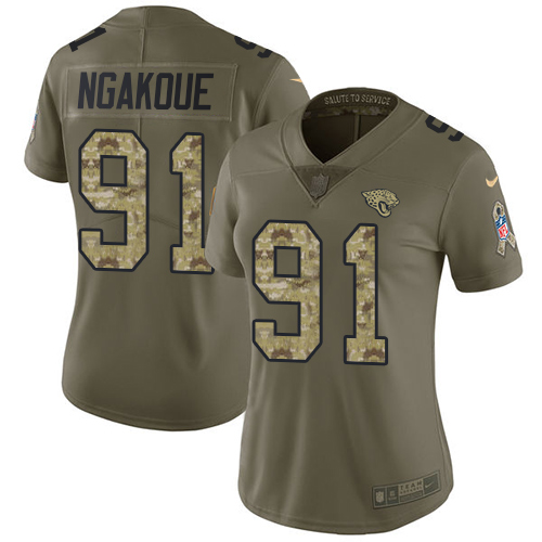 Nike Jacksonville Jaguars #91 Yannick Ngakoue Olive Camo Women Stitched NFL Limited 2017 Salute to Service Jersey->women nfl jersey->Women Jersey